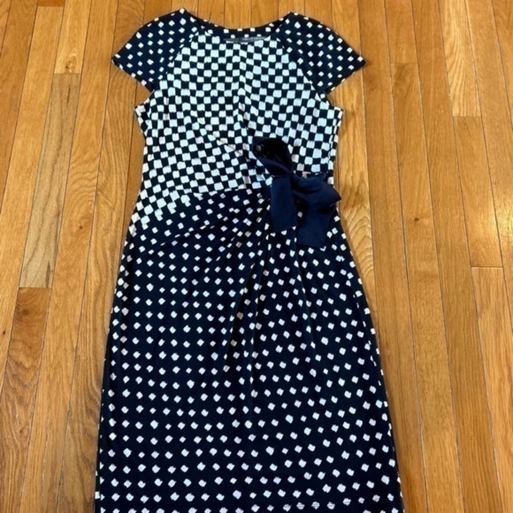 A Pea In The Pod Taylor Short Sleeve Navy Blue & White Maternity Dress Small